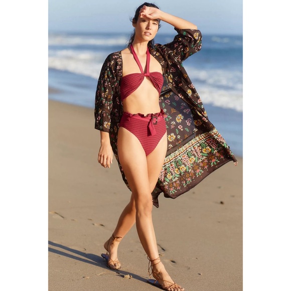 Anthropologie Pintucked Brown Floral Robe NWT Size Large - Picture 6 of 15